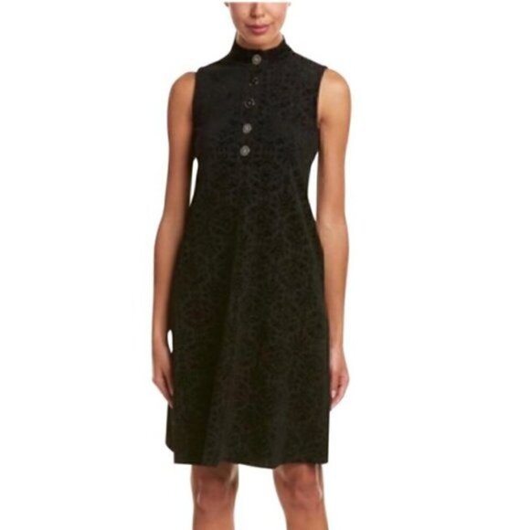 J. McLaughlin Dress XS NWOT Lacey Damask Swing Flocking Bainbridge Collar Black - Picture 3 of 8